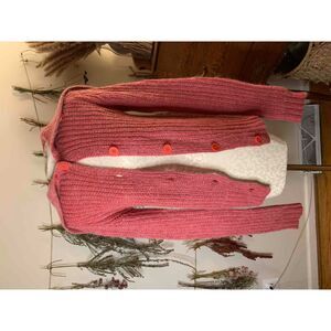 Lux Raspberry Button Down Mohair Blend Cardigan Exaggerated Collar Medium